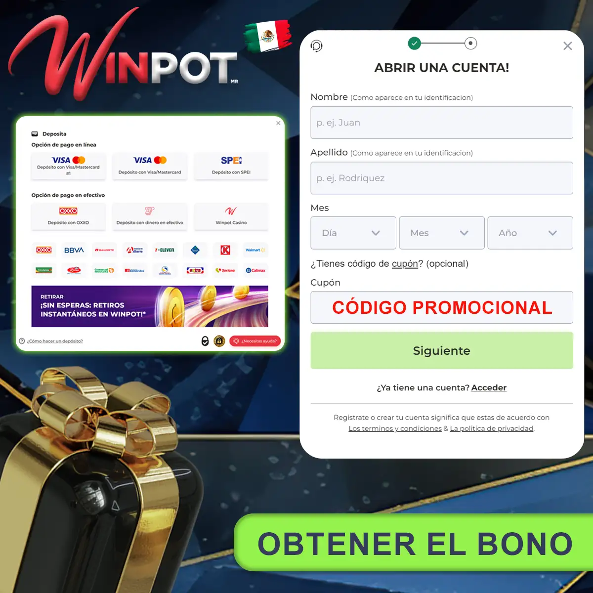 ¿Cómo obtengo el bono de bienvenida Winpot?