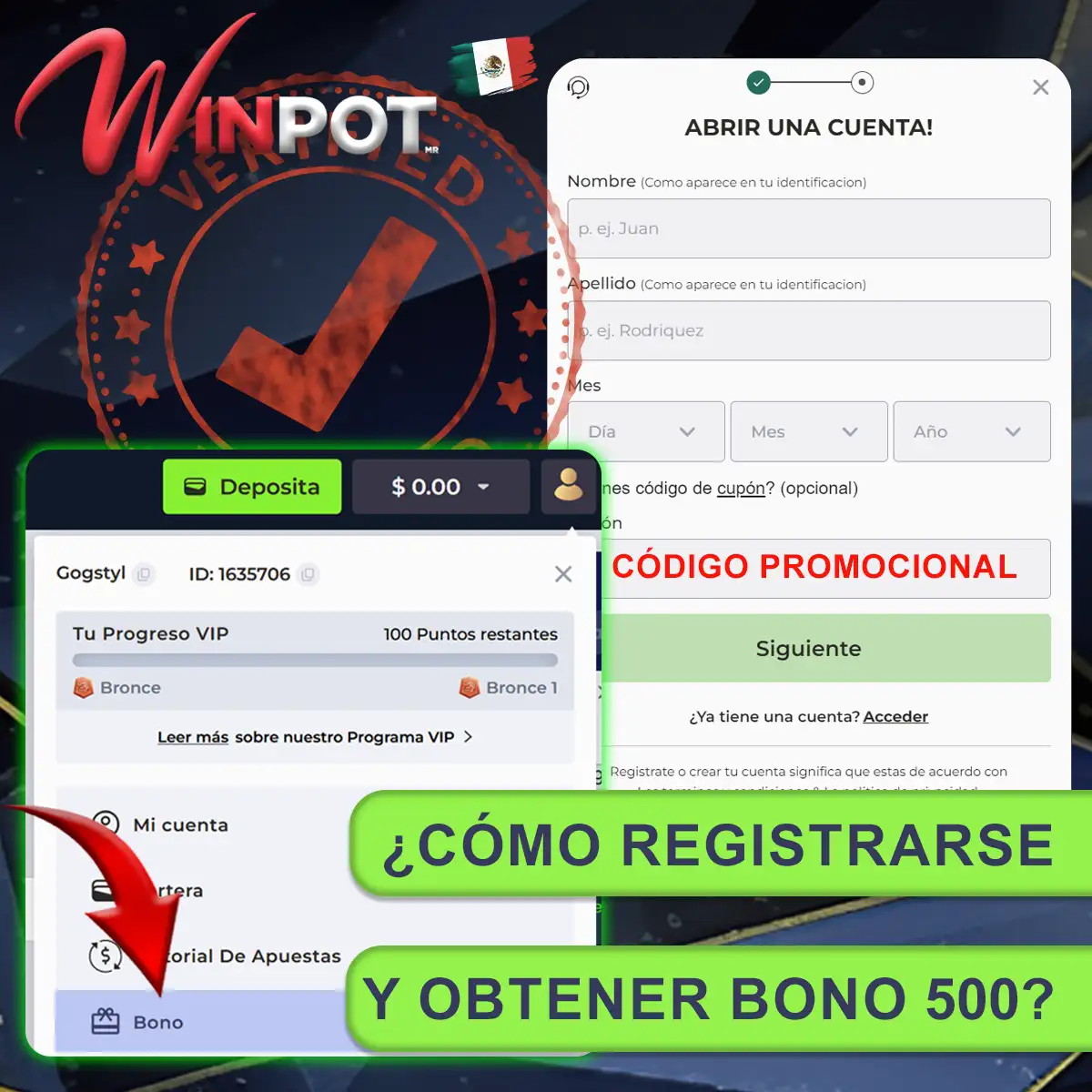 ¿Cómo conseguir el bono Winpot 500?