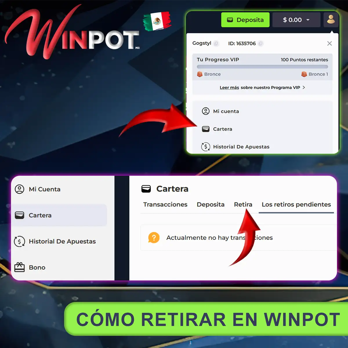 Acerca de cómo retirar dinero en Winpot México