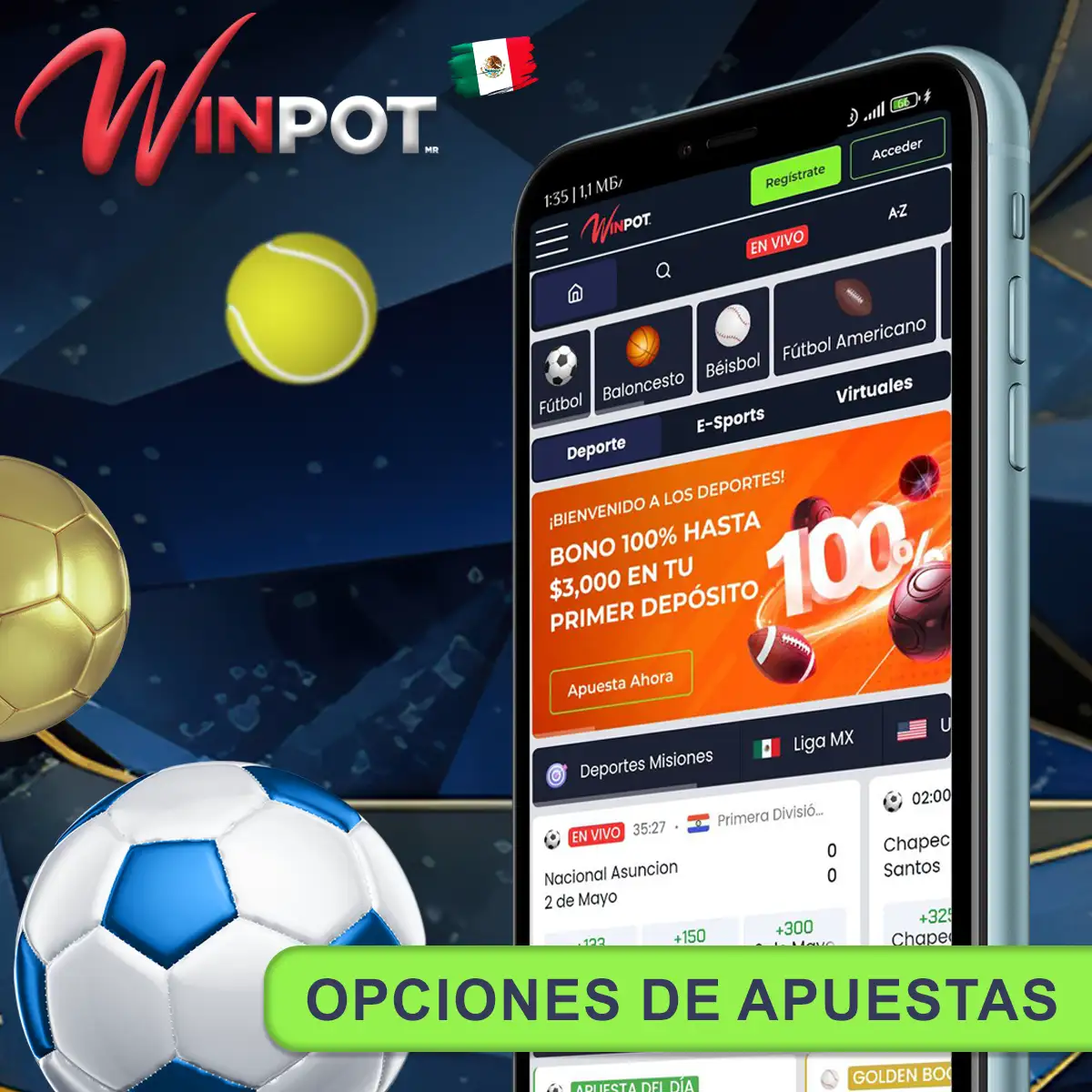 Opciones de apuestas en la aplicación Winpot México