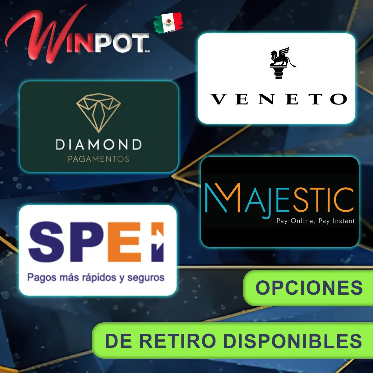 Opciones de retiro disponibles en Winpot México