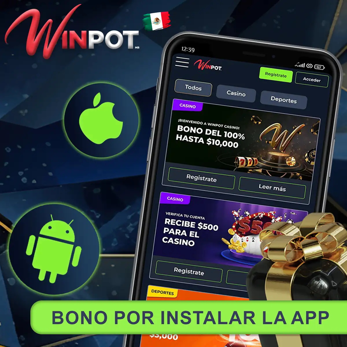 Winpot México ofrece un bono por instalar la app